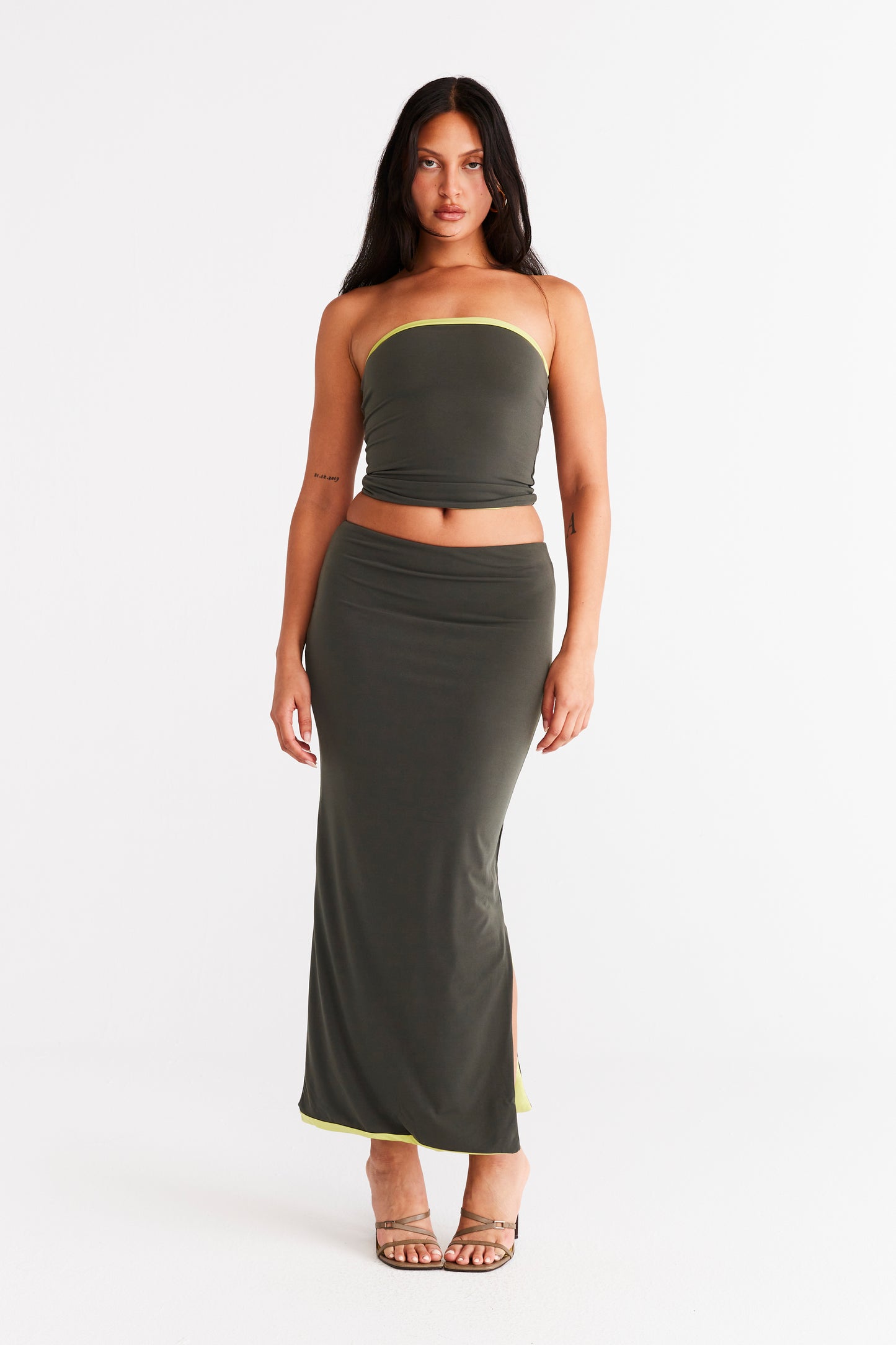 Nova Skirt - Khaki and Lime