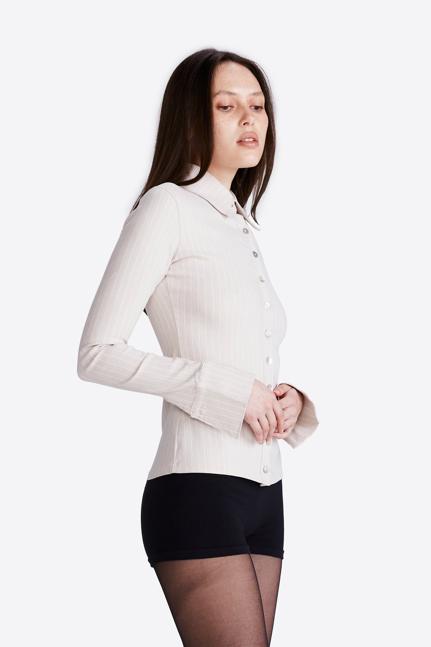 Sienna Shirt - Stone Pinstripe