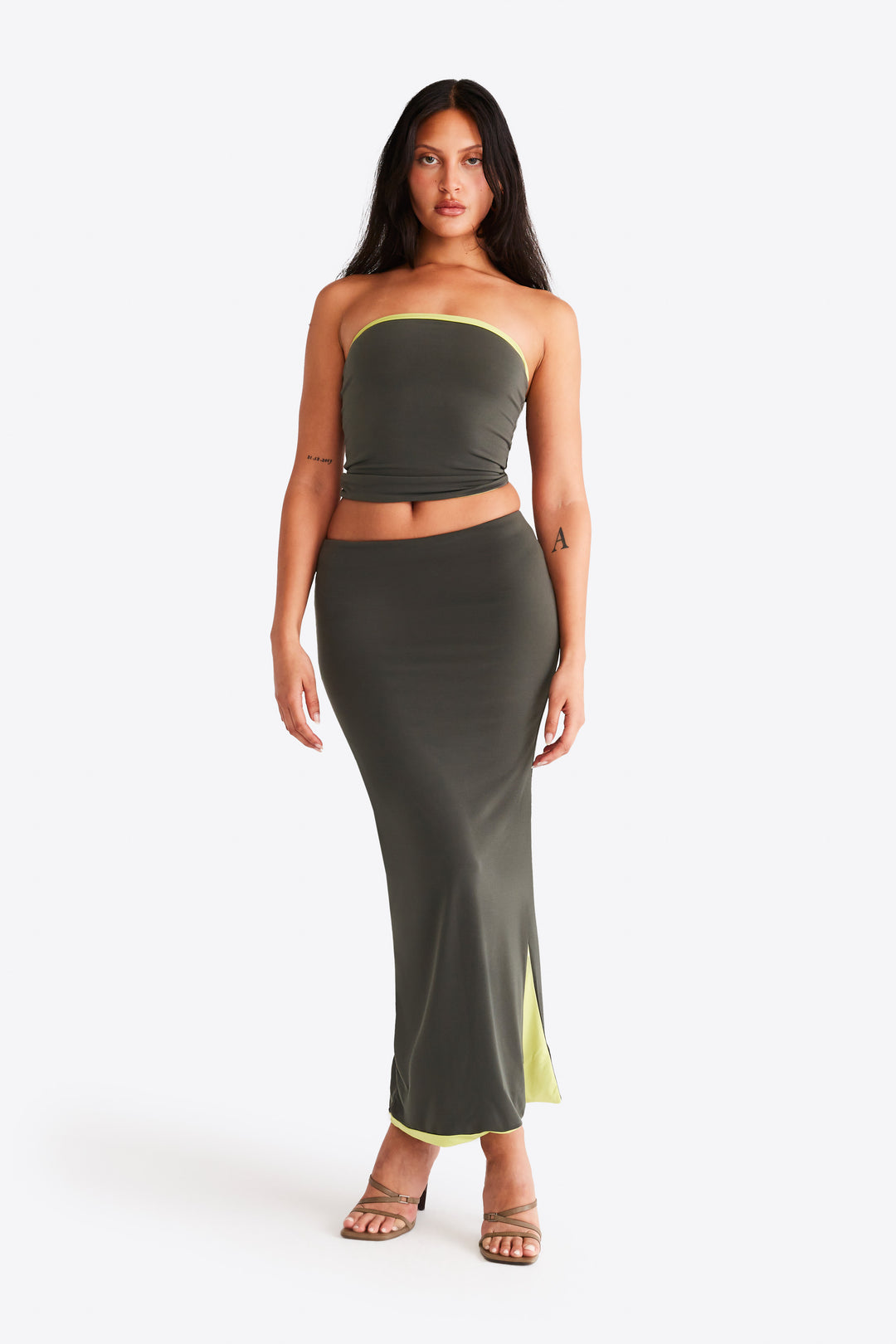 Nova Skirt - Khaki and Lime