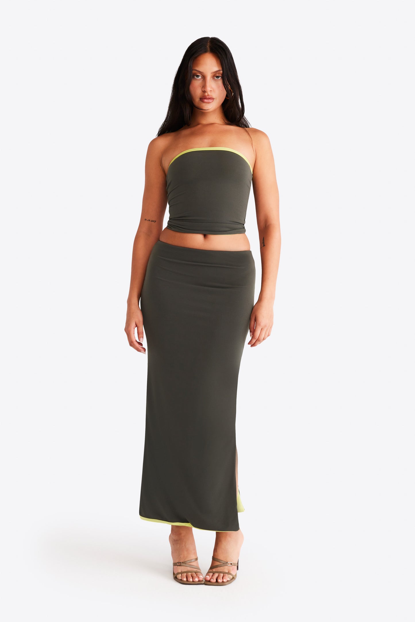 Nova Skirt - Khaki and Lime