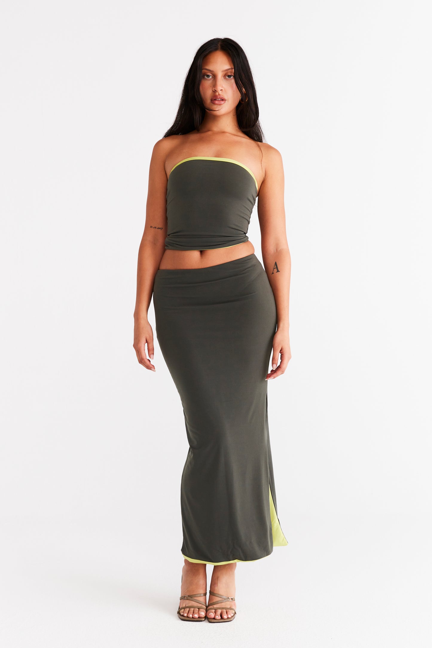 Nova Skirt - Khaki and Lime